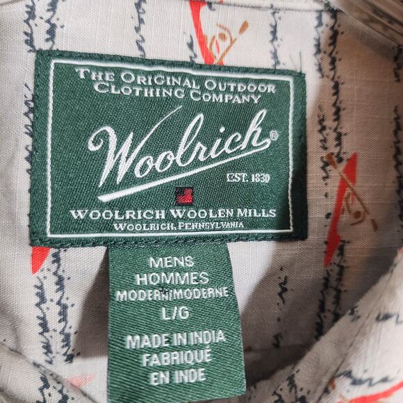 Woolrich kayak print organic cotton short sleeve button up shirt mens size large - Picture 2 of 9
